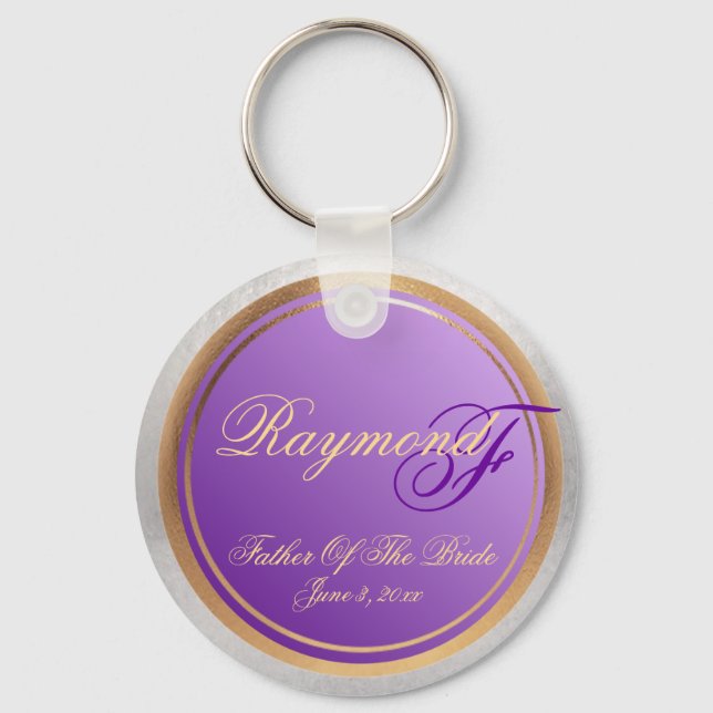 Custom Shades of Lavender Father of Bride Keepsake Keychain (Front)
