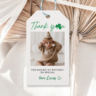 Custom Shamrock Birthday Thank You Photo  Gift Tags