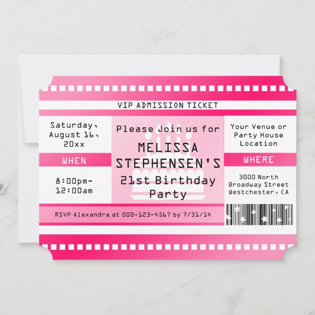 Custom Shape Pink Birthday Party Admission Ticket Invitation (Front)