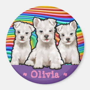 Custom shaped Magnet Rainbow puppies.