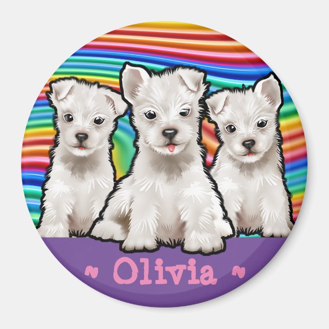 Custom shaped Magnet Rainbow puppies. (Front)