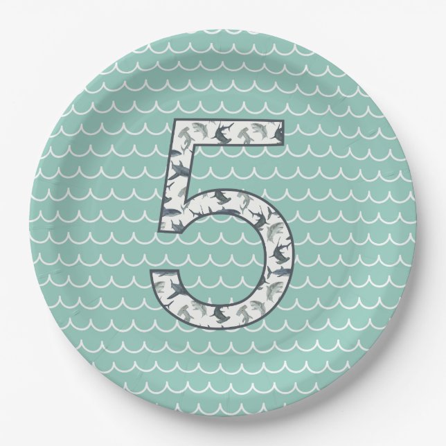 Custom Shark Birthday Plate | 5th Birthday | Ocean (Front)