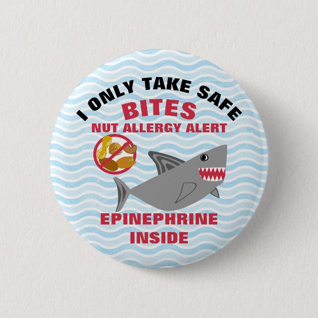 Custom Shark Nut Allergy Alert Personalized 2 Inch Round Button (Front)