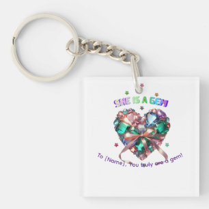Custom She Is A Gem Heart Gemstone Gift Keychain