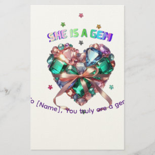 Custom She Is A Gem Heart Gemstone Gift Stationery