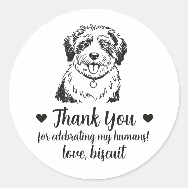 Custom Sheepdog Dog Wedding Favour Stickers (Front)
