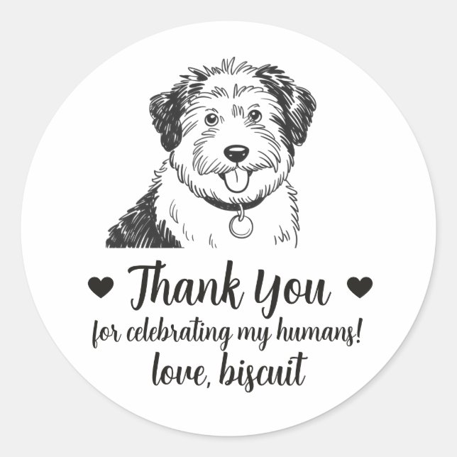 Custom Sheepdog Dog Wedding Favour Stickers (Front)