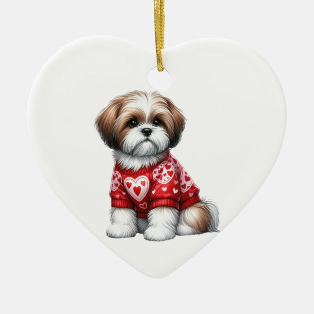 Custom Shih Tzu Dog Fun Valentine Ceramic Ornament (Front)