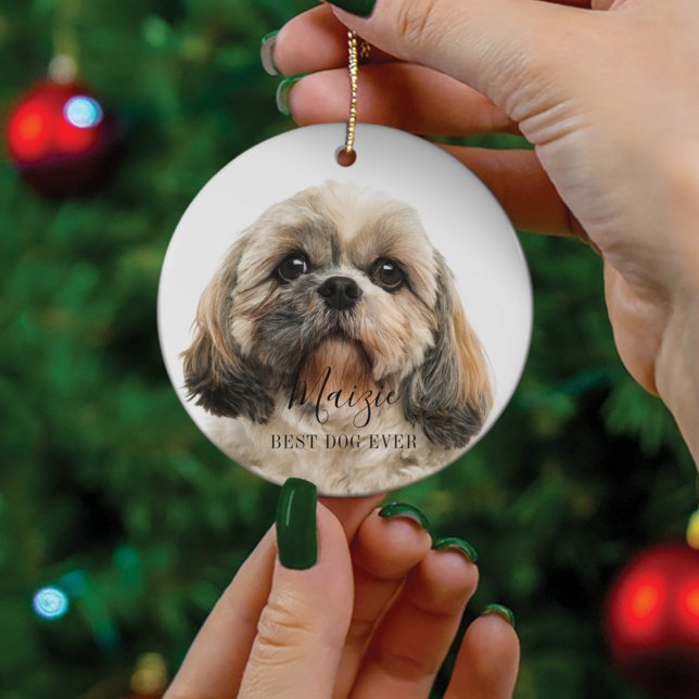 Custom Shih Tzu Dog Personalized Pet Photo Ceramic Ornament (Creator Uploaded)