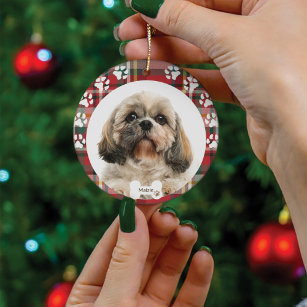 Custom Shih Tzu Dog Pet Photo Christmas Holiday Ceramic Ornament