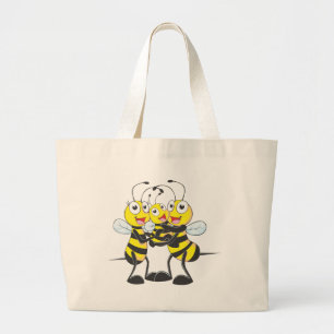 Custom Shirts : Happy Dad Mom Baby Bee Shirts Large Tote Bag