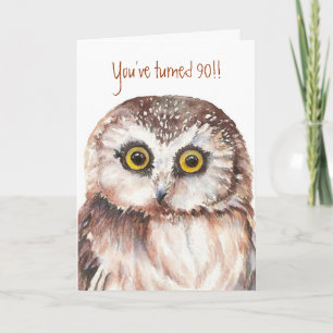 Custom Shocked Funny-Little Owl, 90th Birthday Card