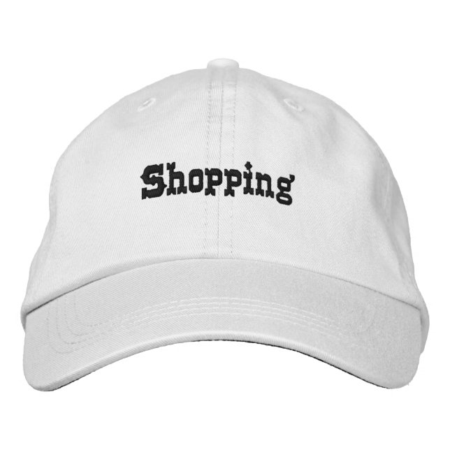 Custom Shopping Black Colour Text White Hats Caps (Front)