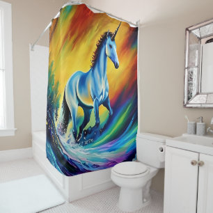 Custom Shower Curtains, Rainbow Unicorn Design