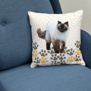 Custom Siamese Cat Cute Gift White Beige Template Throw Pillow