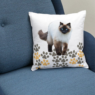 Custom Siamese Cat Cute Pet Gift White Template  Throw Pillow