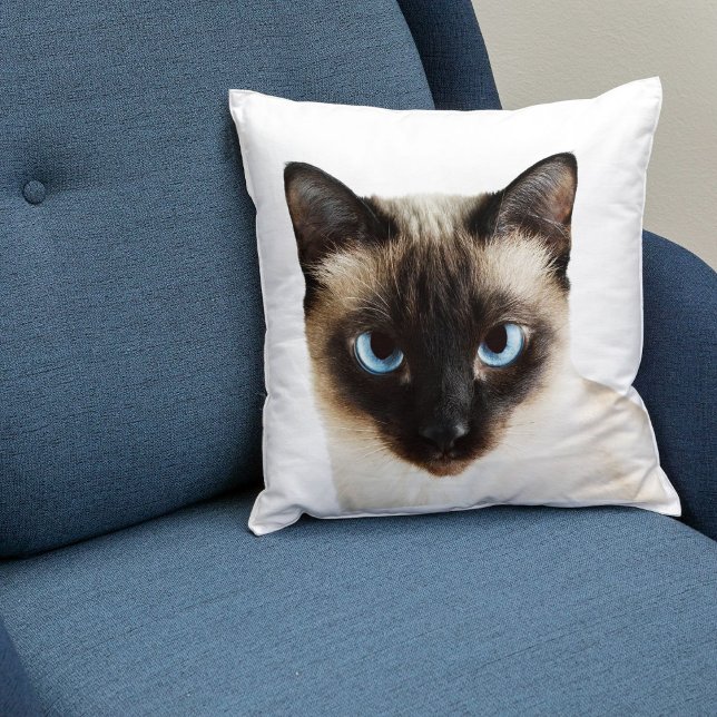 Custom Siamese Cat Face Home Decor White Template Throw Pillow (Creator Uploaded)