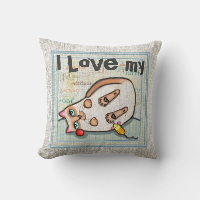 Custom Siamese Cat Love American MoJo Throw Pillow (Front)