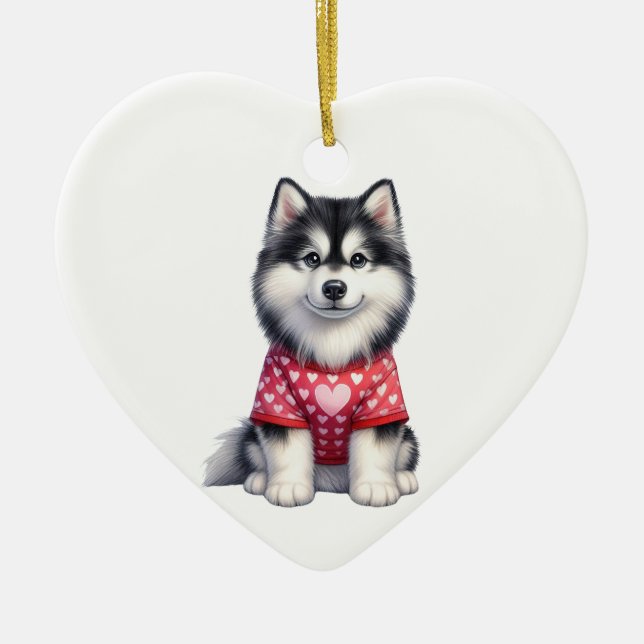 Custom Siberian Husky Dog Valentine Ceramic Ornament (Front)