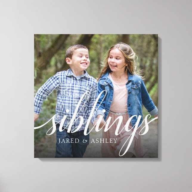 Custom Siblings Brother Sister Photo Handwriting Canvas Print (Front)