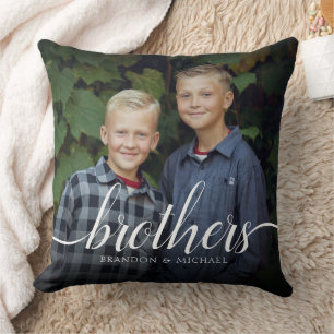 Custom Siblings Brothers Photo Handwriting Throw Pillow