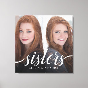Custom Siblings Sisters Photo Handwriting Canvas Print