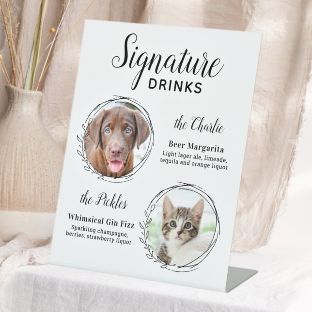 Custom Signature Drinks Dog Bar Pet Wedding Photos Pedestal Sign (Creator Uploaded)