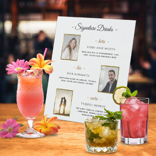 Custom Signature Drinks Gold Wedding Photos Pedestal Sign