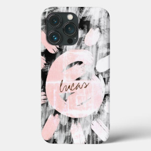 Custom Signature Faux Silver and Black Monogram iPhone 13 Pro Case