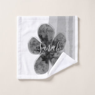 Custom Signature name black Floral Abstract Wash Cloth