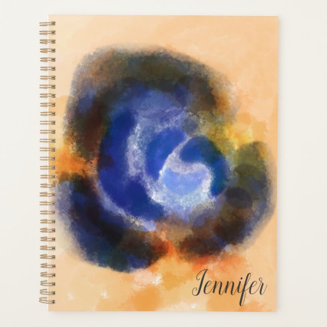 Custom Signature Name Blue Watercolor Floral Planner (Front)