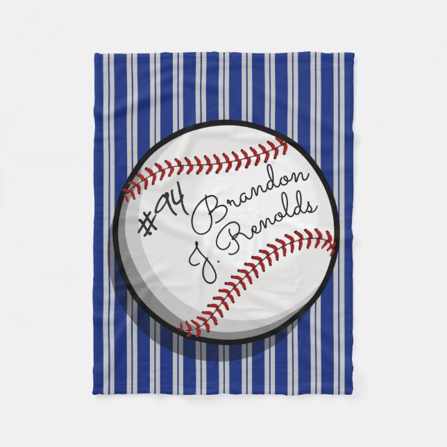 Custom Signature Style Baseball Navy | Grey Stripe Fleece Blanket (Front)