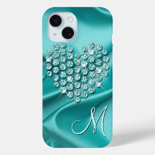 Custom Silk Waves Pattern Faux Diamonds Art Heart iPhone 15 Case