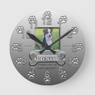 Custom Silver Dog Photo Memorial Round Clock