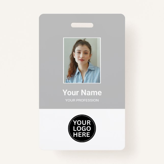 Custom Silver Employee Photo ID Logo Name Badge (Front)