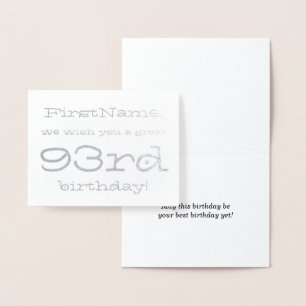 Custom Silver Foil 93rd Birthday Greeting Card
