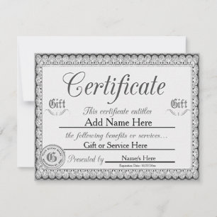 Custom Silver Gift Certificate for Invitations