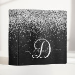 Custom Silver Glitter Black Sparkle Monogram Binder<br><div class="desc">Easily personalize this trendy elegant binder design featuring pretty silver sparkling glitter on a black brushed metallic background.</div>