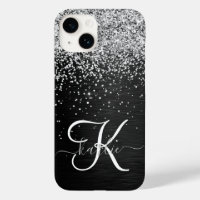 Custom Silver Glitter Black Sparkle Monogram