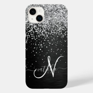 Custom Silver Glitter Black Sparkle Monogram Case-Mate iPhone 14 Plus Case