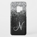 Custom Silver Glitter Black Sparkle Monogram Case-Mate Samsung Galaxy S9 Case<br><div class="desc">Easily personalize this trendy elegant phone case design featuring pretty silver sparkling glitter on a black brushed metallic background.</div>
