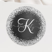 Custom Silver Glitter Black Sparkle Monogram