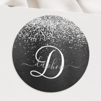 Custom Silver Glitter Black Sparkle Monogram