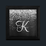 Custom Silver Glitter Black Sparkle Monogram Gift Box<br><div class="desc">Easily personalize this trendy elegant gift box design featuring pretty silver sparkling glitter on a black brushed metallic background.</div>