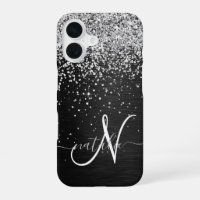 Custom Silver Glitter Black Sparkle Monogram