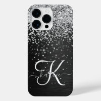 Custom Silver Glitter Black Sparkle Monogram