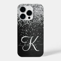Custom Silver Glitter Black Sparkle Monogram