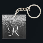 Custom Silver Glitter Black Sparkle Monogram Keychain<br><div class="desc">Easily personalize this trendy elegant keychain design featuring pretty silver sparkling glitter on a black brushed metallic background.</div>