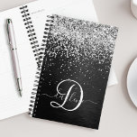 Custom Silver Glitter Black Sparkle Monogram Planner<br><div class="desc">Easily personalize this trendy elegant planner design featuring pretty silver sparkling glitter on a black brushed metallic background.</div>