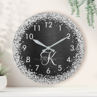 Custom Silver Glitter Black Sparkle Monogram